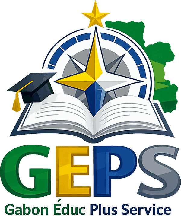Logo GEPS : étoile, rose des vents, livre ouvert et carte du Gabon
